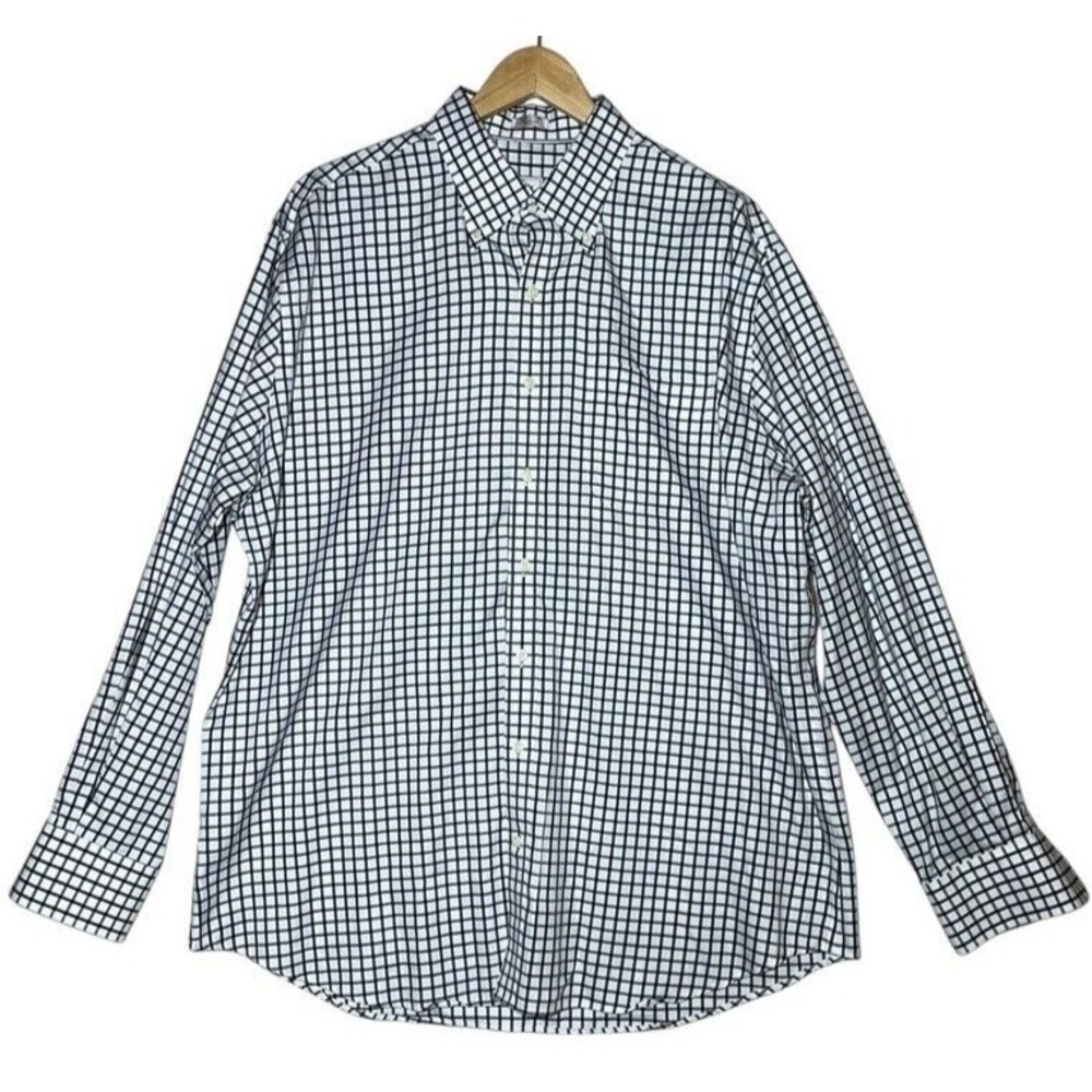 Peter Millar Shirt Men XL 17.5-18 Check Nanoluxe Easycare Button Up‎ Black White